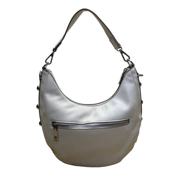 INC Women’s White Faux Leather With Crossbody Strap Studded Hobo Tote Bag - Picture 1 of 12